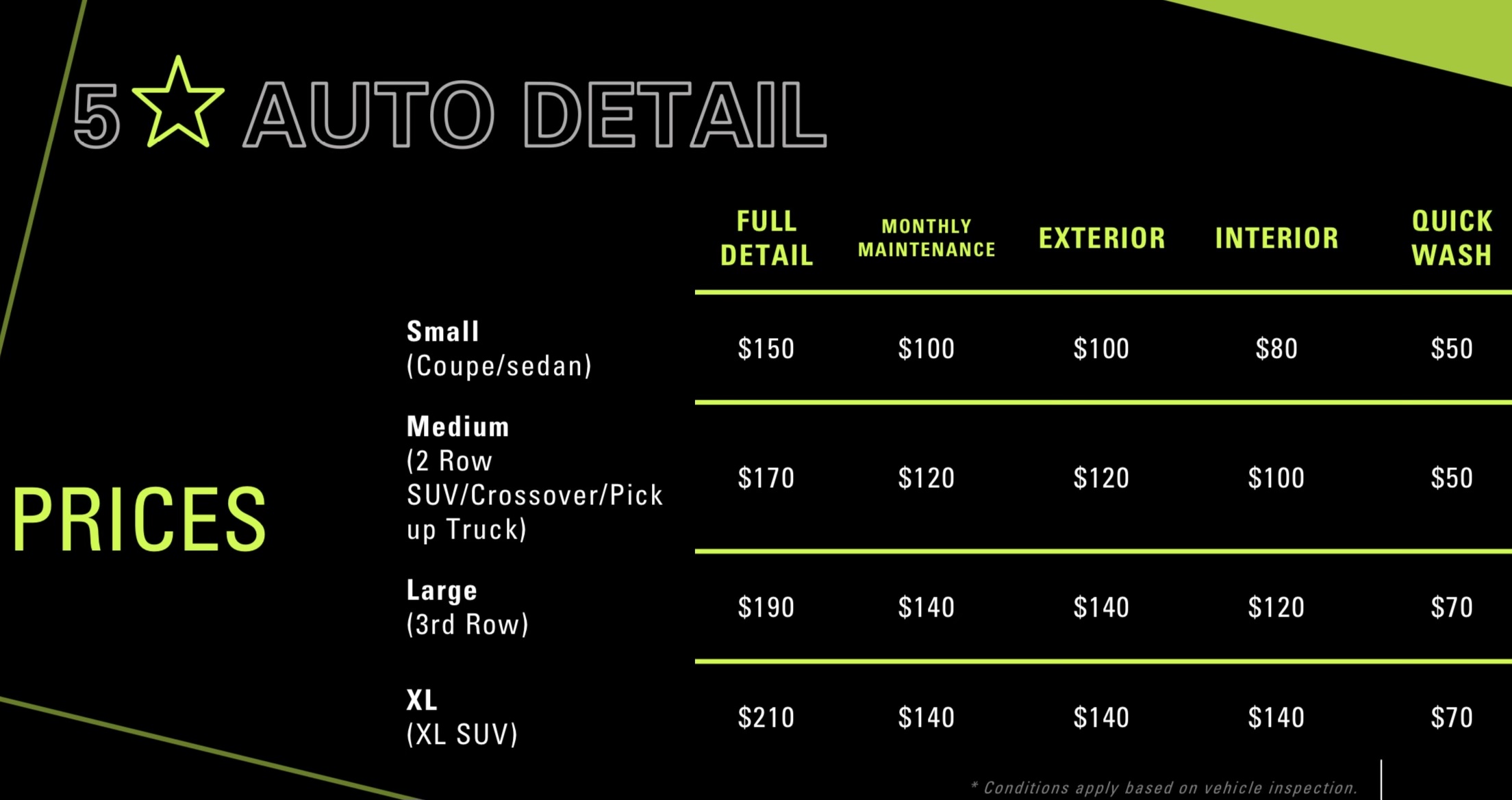 5 Star Auto Detail Prices